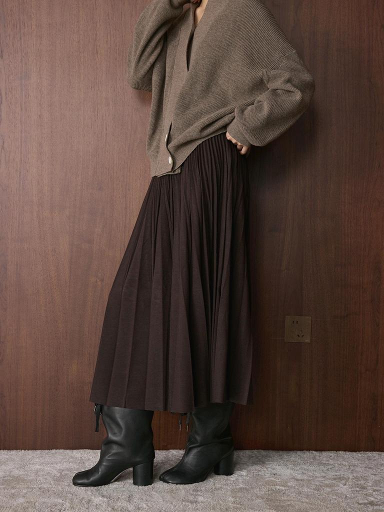 Xu Man Winter Korean Retro High-Waist Pleated A-Line Long Skirt for Women