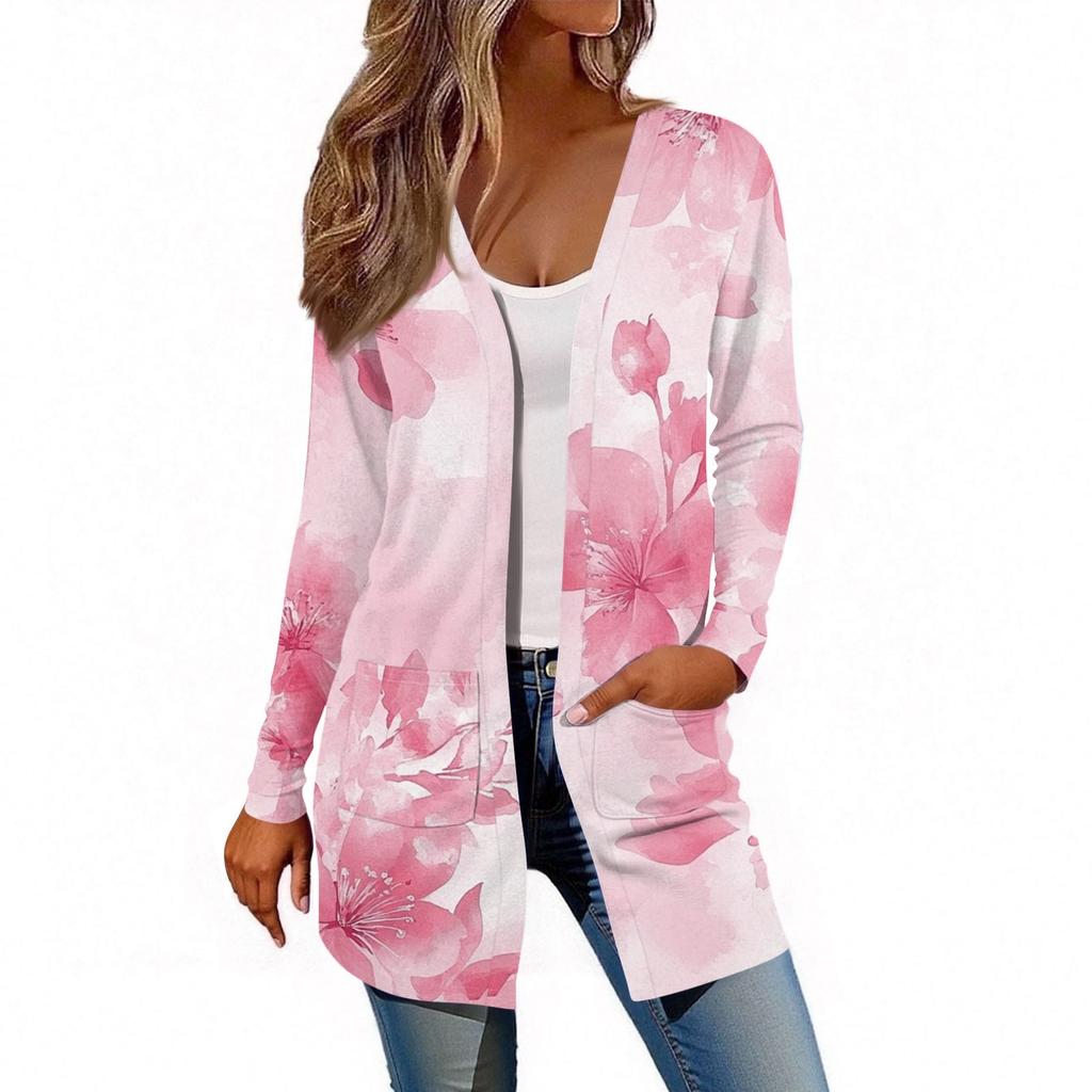 Damen Langarm Strickjacke Lässige Jacke mit Taschen Oberteil