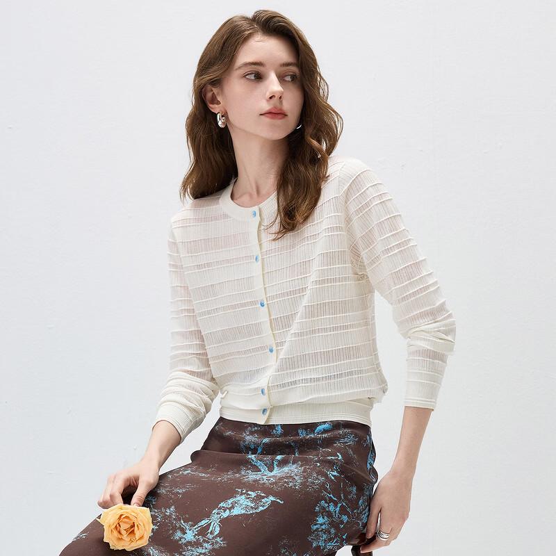 Women's Mulberry Silk Blend Striped Knit Cardigan