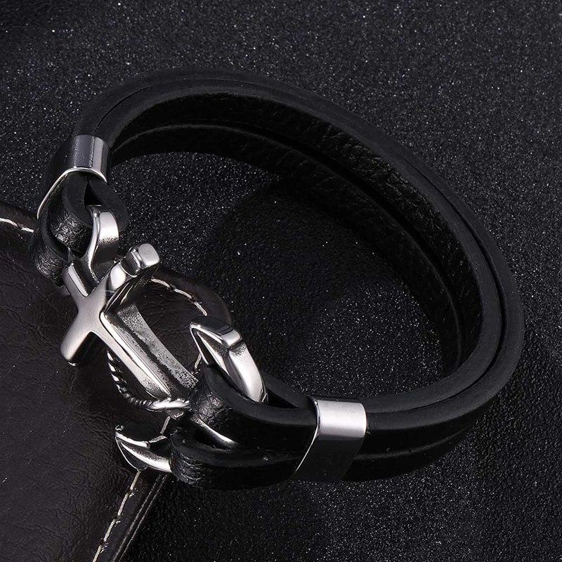Punk Men 'S Jewelry Stainless Steel Bracelet Black Personality Leather Woven Anchor Male Wristband Rope Chain For Men Gift