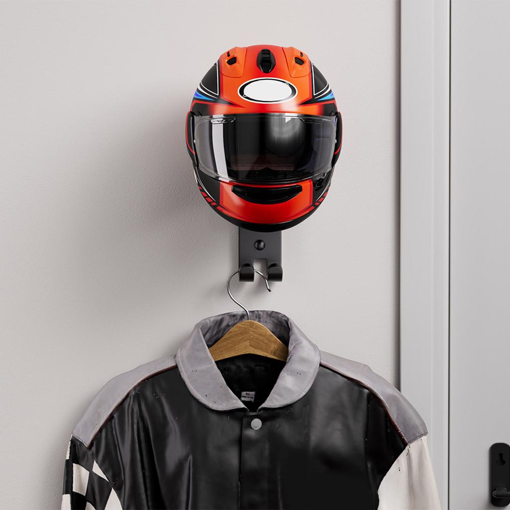 Motorradhelmhalterung mit Haken, Wandhalterung aus Metall und Holz, auch geeignet für Fußball-, Ski- und Motorradzubehör