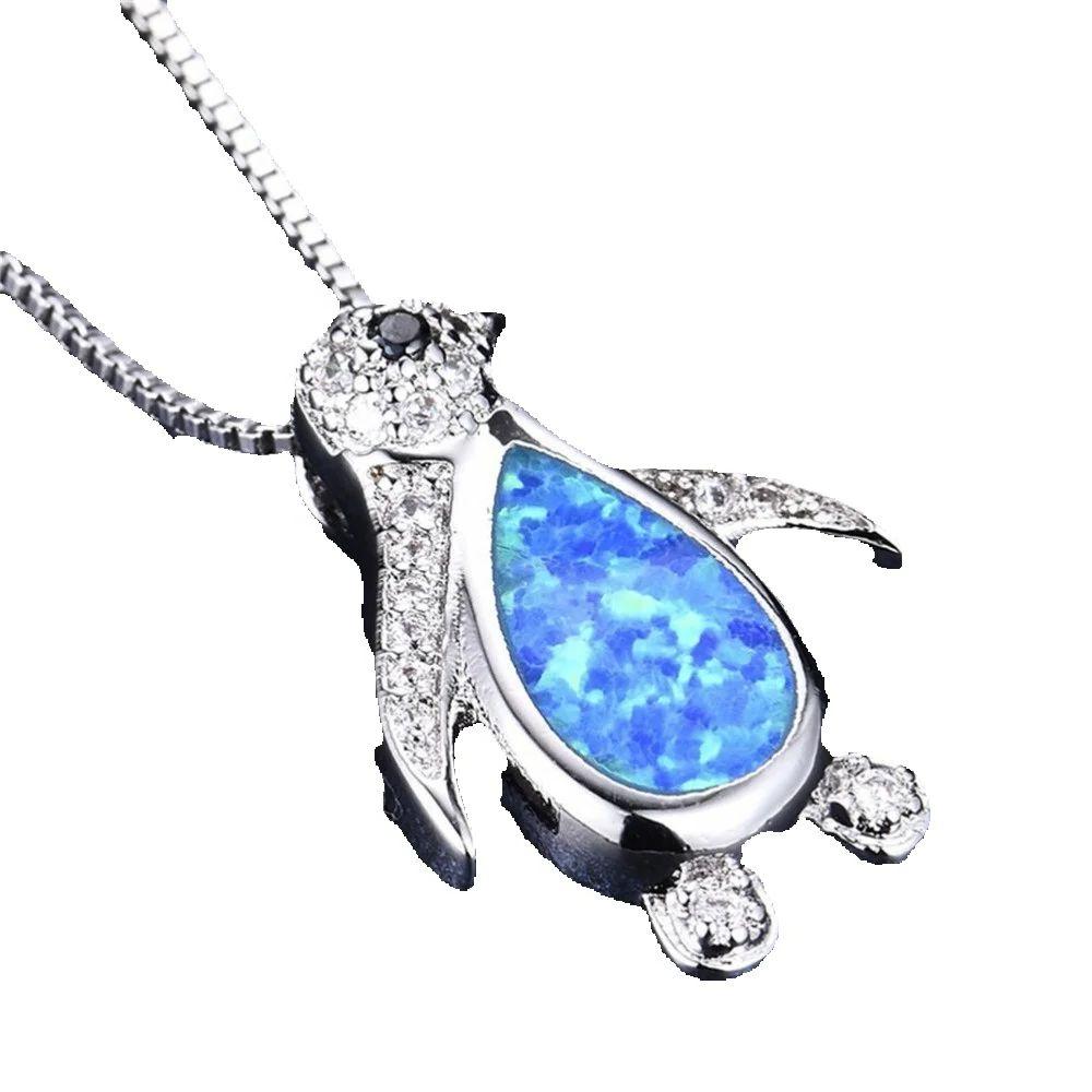 Simple Classic Fire Opal Penguin Pendant Necklace Bridal Wedding Niche Pendant Necklace Zircon Zircon Zircon Zircon