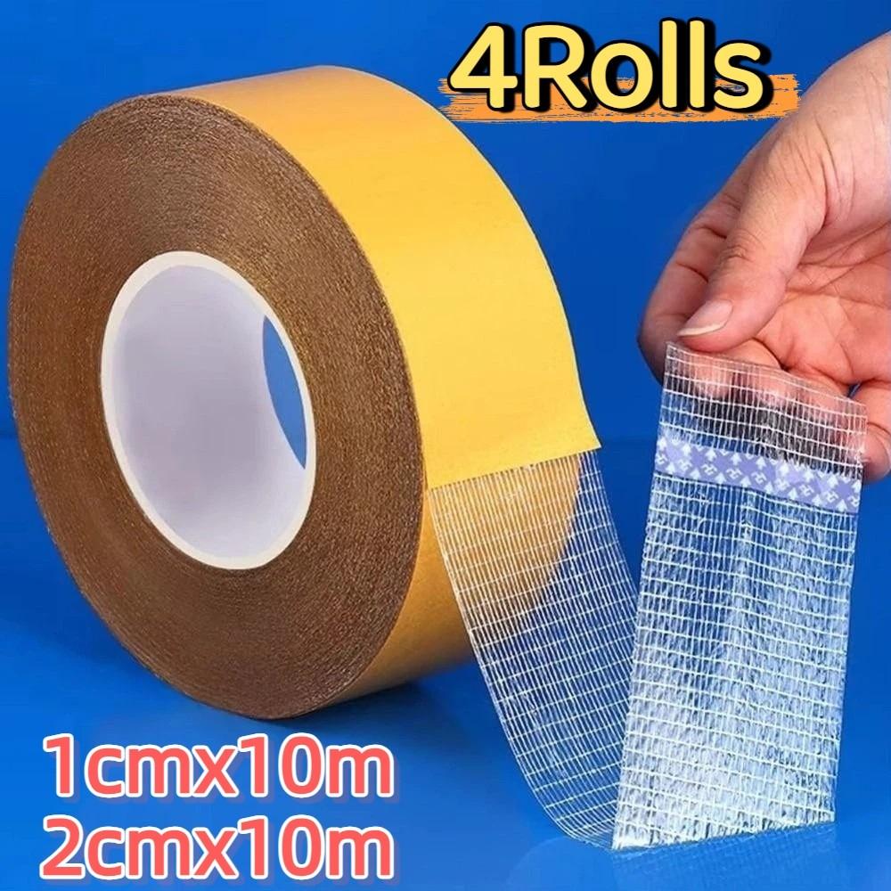 4Rolls Super Traceless Double Sided Tape Strong Adhesion Heat Resistant Cloth Base Tape High Viscosity Translucent