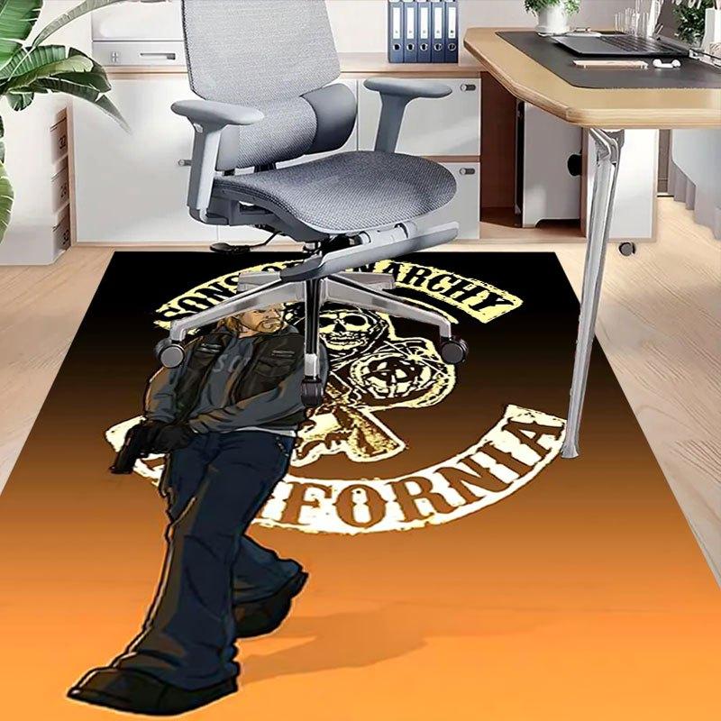 1pc Sons of Anarchy Themed Office Carpet Chair Mats - Durable Polyester Rug for Home Theater, Office, Dorm Room Decor - tA60
