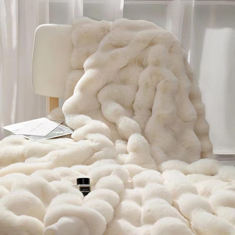 Cozy Plush Faux Rabbit Fur Blanket - All-Season Sofa or Office Nap Cover