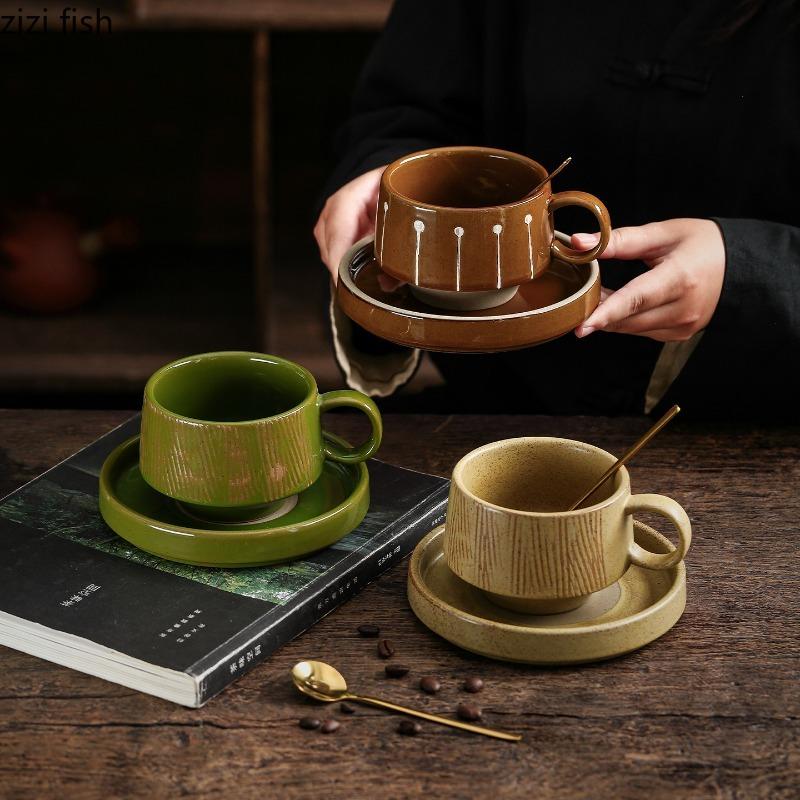 Vintage Coffee Cup and Plate Set Afternoon Tea Mug Latte Cups Water Cup Breakfast Cups Beverage Mug Coffee Mugs Drinkware