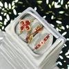 Ankara Red Oil-Dripping Serpentine Four-Leaf Clover Open Ring Sweet Ring Women'S Fashion High-End Accessories