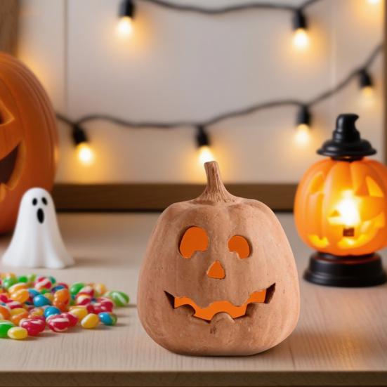 Hollow Pumpkin Ornament Halloween Jack O' Lantern Fall Decor Farmhouse Table Centerpiece for Home Festival Porch Mantel Room Decoration