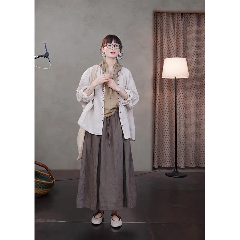 Summer Retro Slimming Linen Lapel Shirt for Women