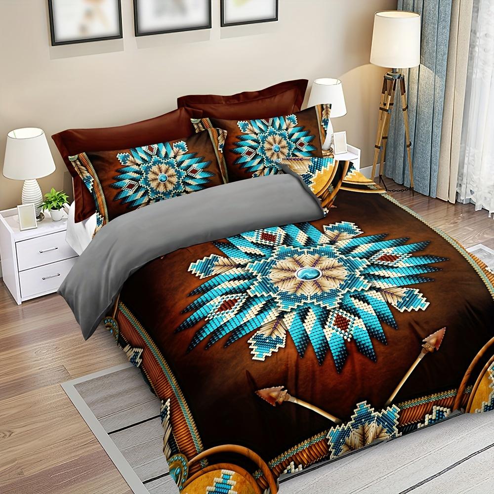3Pcs Western Brown Duvet Cover Set All-Season Breathable Bedding Zip Closure Machine Washable Christmas Gifts