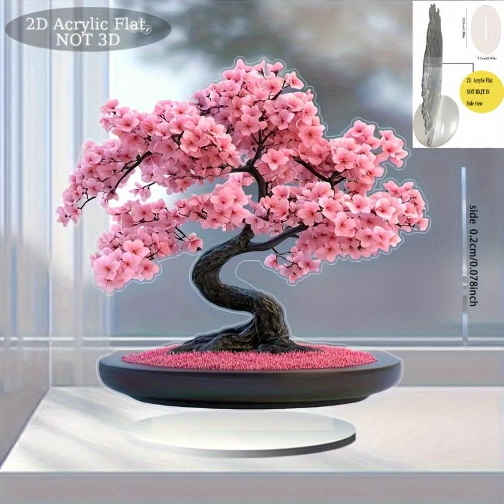 Acrylic Material, Cherry Blossom Tree Decoration - Black Branches Matching Bright Pink Flowers,home/office Desk Decoration, Modern Floral Art