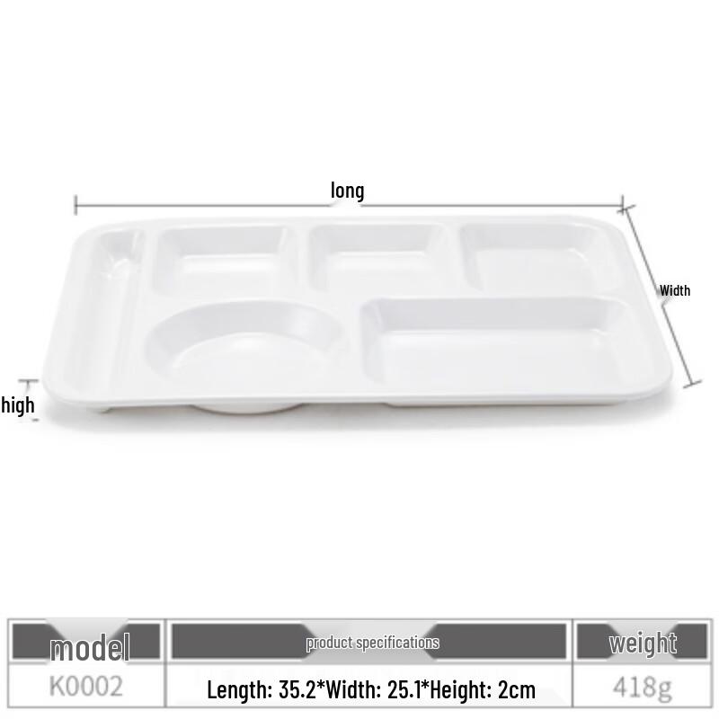 Rectangular Melamine 6-Compartment Food Tray