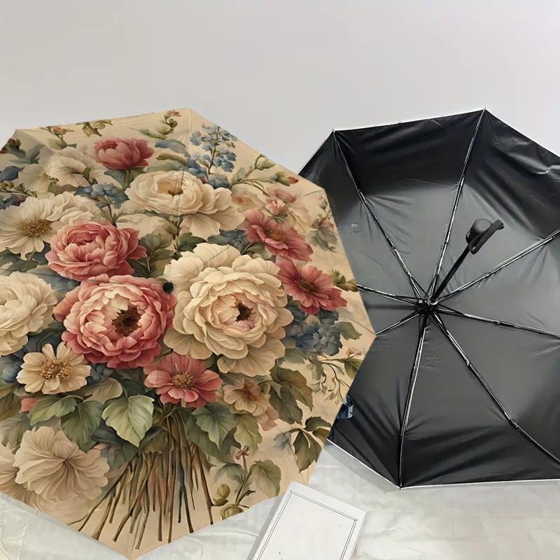 1PC Floral Pattern Umbrella-8-Rib Reinforced, Automatic Open, Lightweight & Durable, Cute Fashion Accessory for Outdoor, Beach, or Casual Use, Beach U