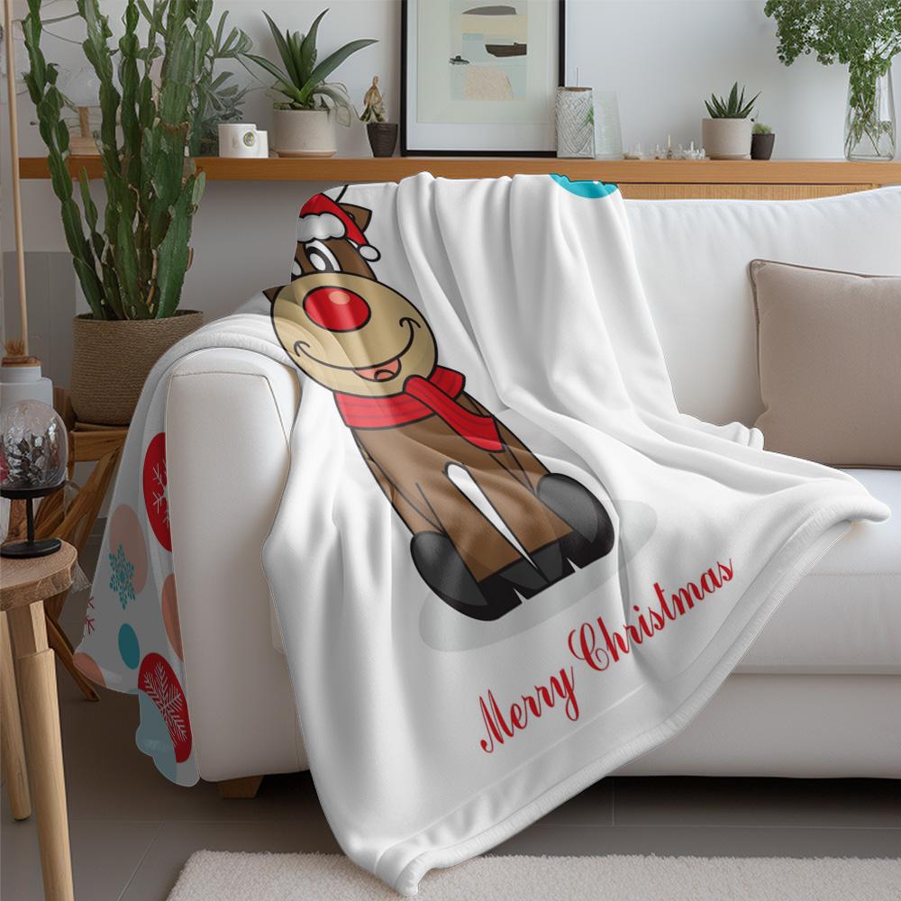 Soft Christmas Deer Throw Blanket Cozy Reindeer Farmhouse Holiday Decor Gift Warm Flannel Bedspread Home Dorm Room Decor