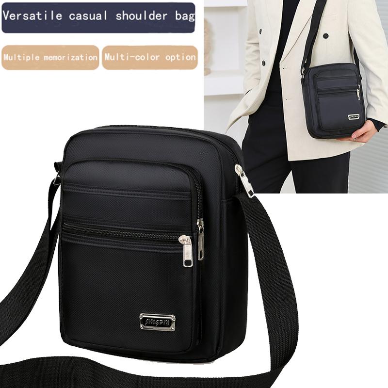 Men's Black Nylon Crossbody Bag Multi-Zipper Pockets for Daily Commute Work Travel Durable Lightweight Versatile Bag