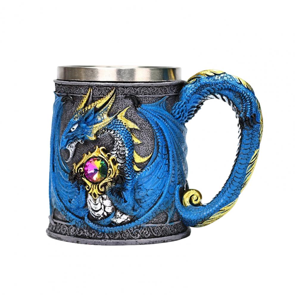 Unique Dragon Wine Tumbler Mythical Dragon Drinkware Dragon Resin Stainless Steel Beer Mug 600ml Retro Tankard for Fantasy