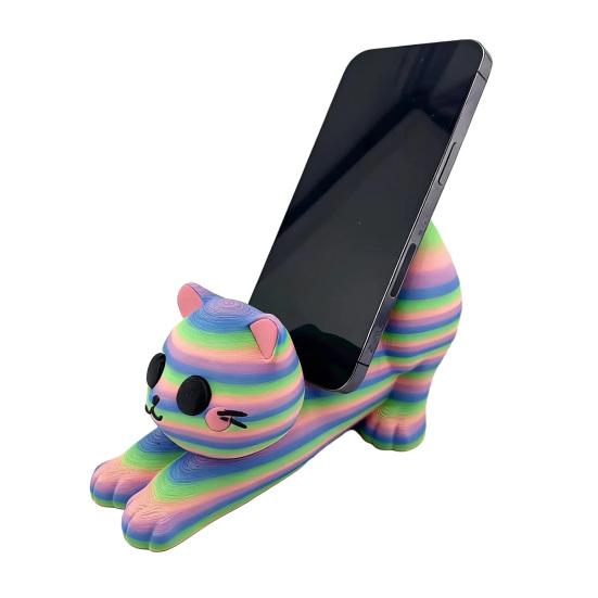 Niedlicher Katzen Handyhalter Multifunktionaler Desktop-Halter für Mobiltelefone Dekorativer PLA-Kunststoffständer für Streaming und Videoanrufe