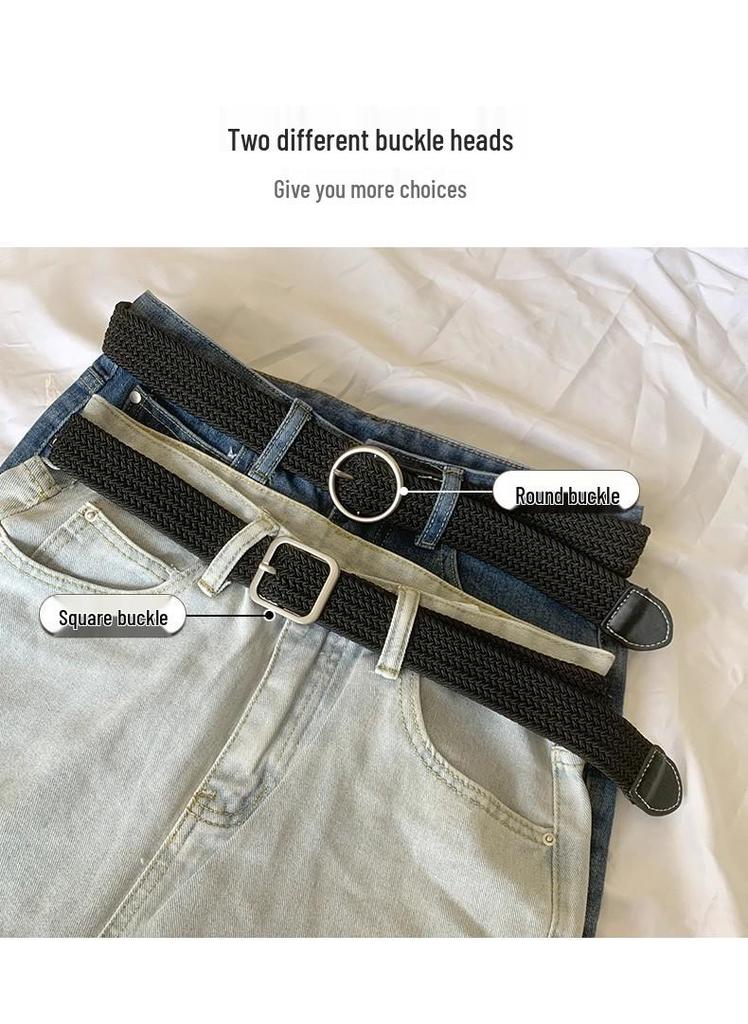 Unisex Korean Style Canvas Belt with Elastic Waistband and Pin Buckle