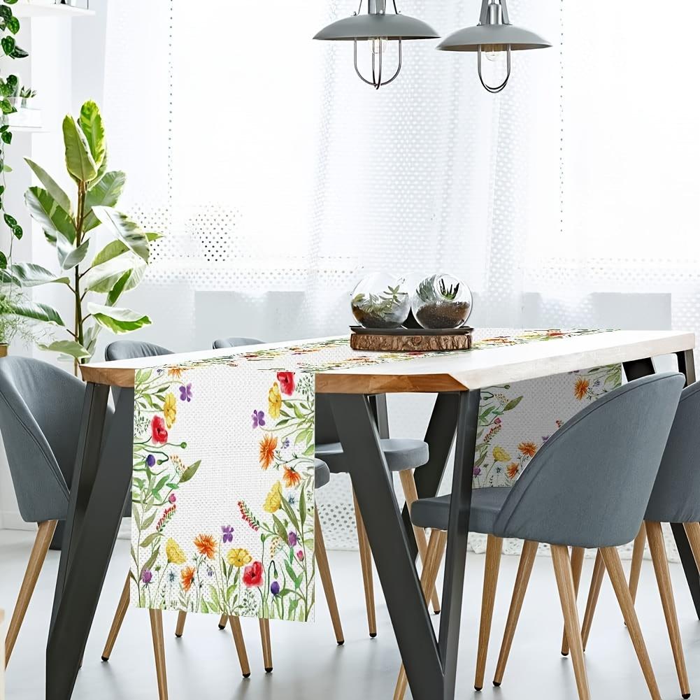 Spring Watercolor Wildflower Linen Table Runner Home Decor Summer Colorful Floral Kitchen Dining Table Runner Wedding Decoration