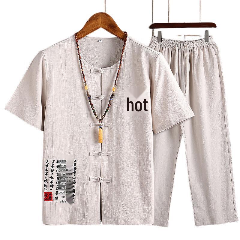 Tucano Men's Summer Casual Cotton-Linen Short-Sleeved Set