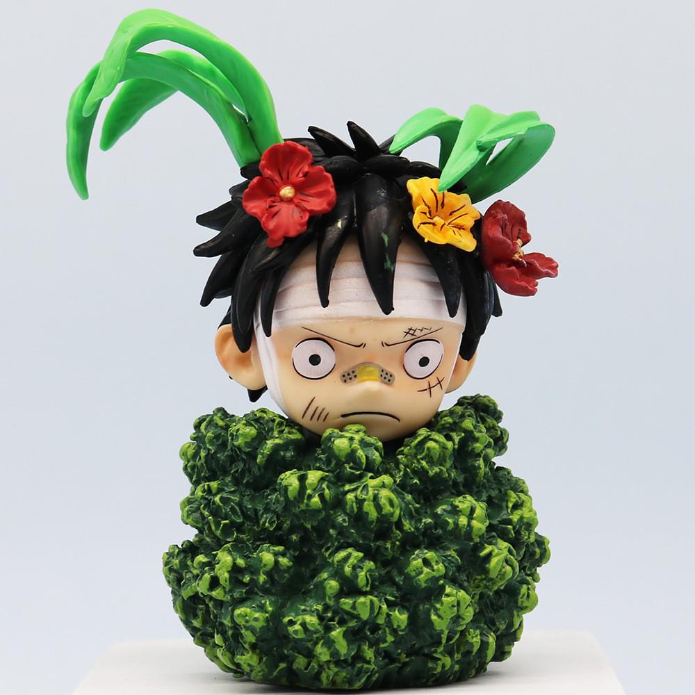 

One Piece Luffy Figure Pvc Material Q Version Big Head Grass Luffy Funny Childhood Luffy King Of The Sea Anime Model Decoration