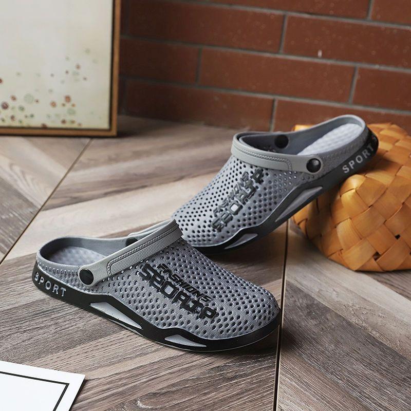 

Men s Breathable Mesh Slippers Clogs with Convertible Heel Strap Sporty Casual Sandals 44 сірий