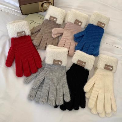 Full Finger Touch Screen Thickened Warm Woolen Knitted Gloves for Autumn and Winter New Style Finger Separated Cycling Hand Protection for Women