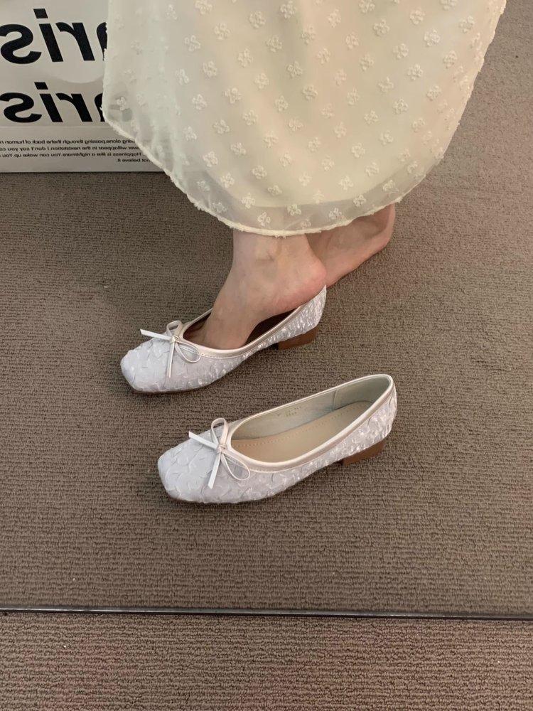 French premium sea blue small fragrant single shoes women's shoes 2025 spring evening breeze fairy with skirt low heel grandma shoes