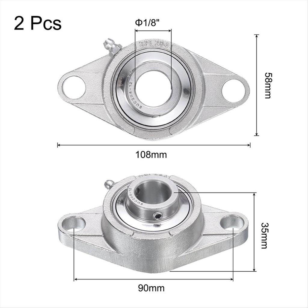 2025+ 2 Pcs SUCFL204-12 Pillow Block Bearings 3/4 Inch Bore Self Alignment, Solid Cast Iron Base Mounted Chrome Steel Bearings