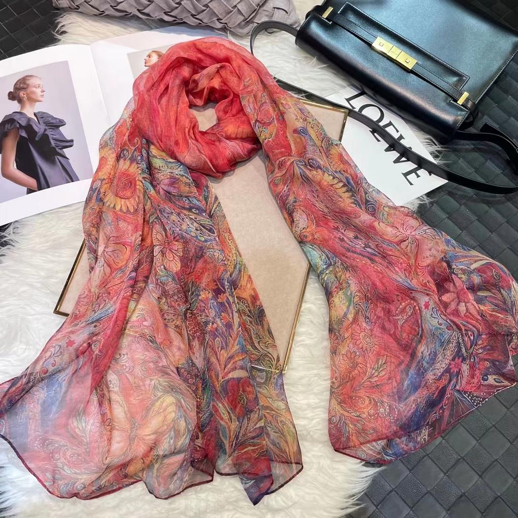 [Bysifa] Grey Blue Silk Scarf Cape Fashion Ladies 100% Silk Long Scarves Foulard Women Plaisley Design Chiffon Scarves Bufandas