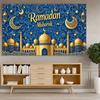 Crescent Moon Banner Blue Background Ramadan Mubarak Banner Ramadan Party Polyester Material Islamic Decoration For Holiday