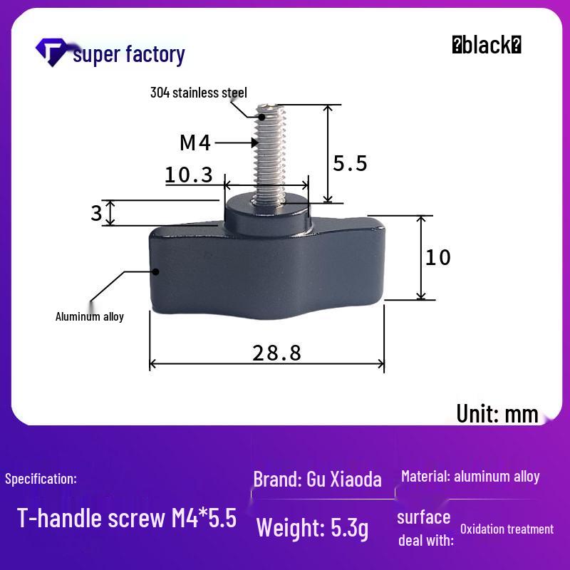 304 Stainless Steel M4 T-Handle Knob Screw with Aluminum Alloy and Slotted Hand-Tightening Design