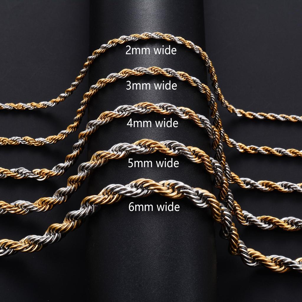 2/3/4/5/6mm Wide Twist Rope Chain Necklace Stainless Steel Choker for Women Men Metal Jewelry Accessories 5 Colors 16 To 30 Inch