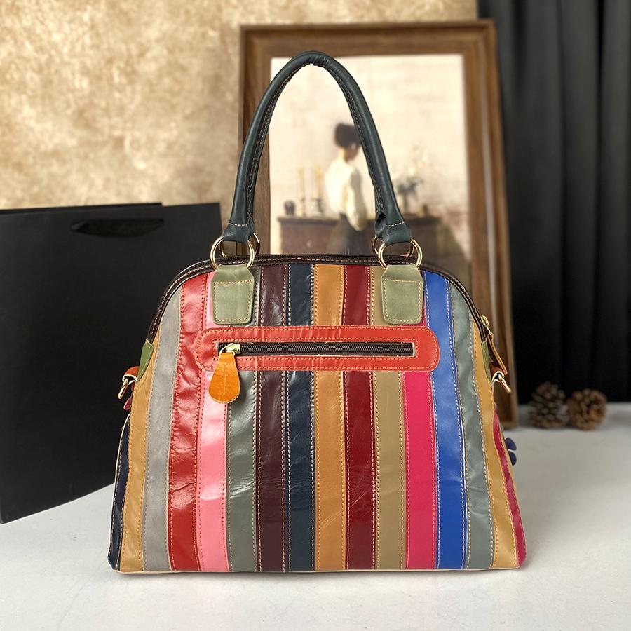 New Genuine Leather Cowhide Bag, Fashionable Floral Women'S Bag, Color-Blocking Hand-Held Crossbody Bag