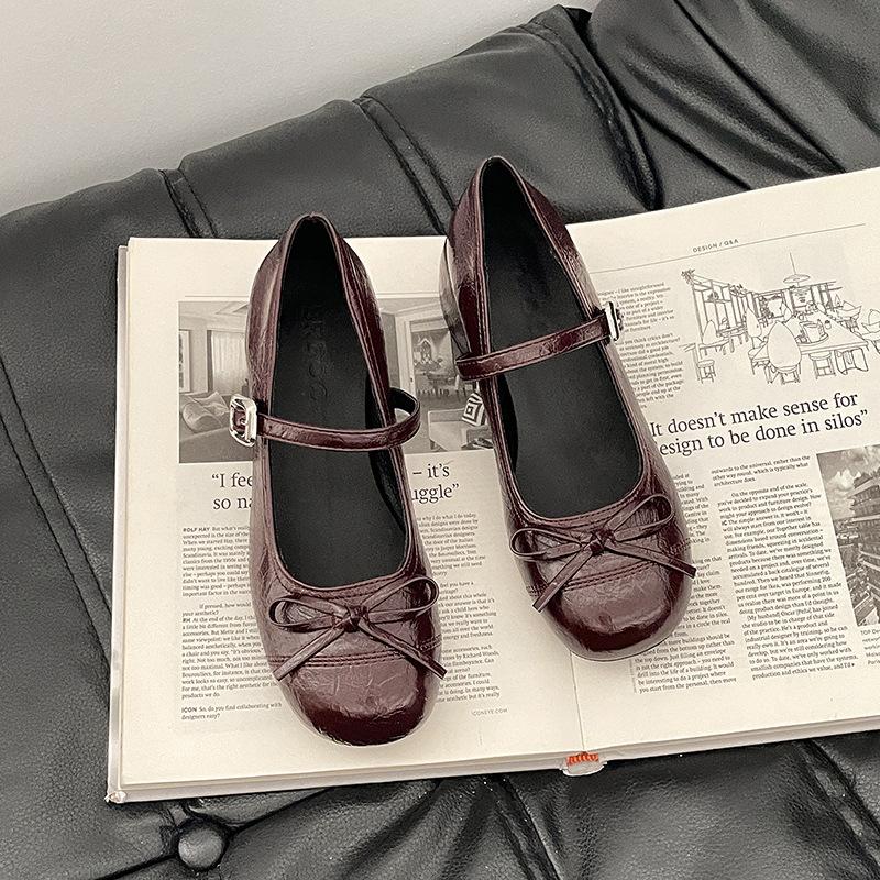 

Retro Mori bow soft-soled Mary Jane shoes women s summer 2025 new versatile thick heel heightening small leather shoes 35 бордовый