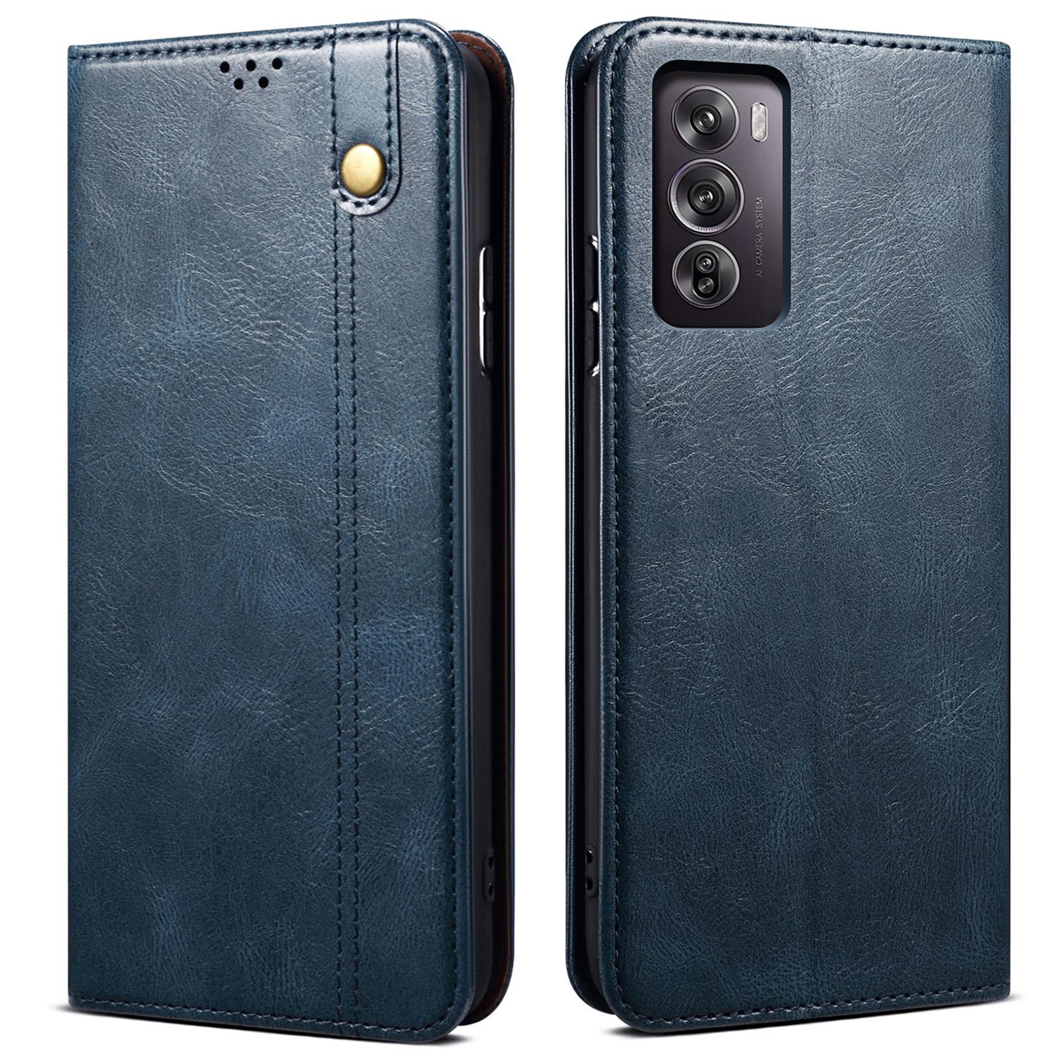 

For Oppo Reno12 5G (Global) Case Leather Shockproof Flip Wallet Phone Cover Blue