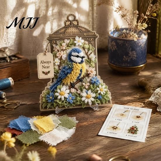 Kit Creativo per Principianti Arte con Ago su Tessuto 3D, Lanterna della Memoria Fai-da-te con Uccello, Set Floreale e Modelli, Kit Punch Needle per Adulti, Decorazione da Tavolo e Camino per la Casa