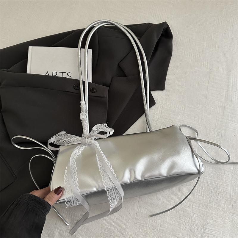 Korean version of simple ins baguette bag women's 2025 new trendy versatile commuter shoulder bag casual bow armpit bag