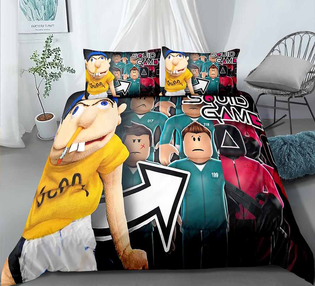 Indecor Cartoon Jeffy 3D Printed Duvet Case Pillowcase Bedding Set Twin Full Queen King Size For Kids Bedroom