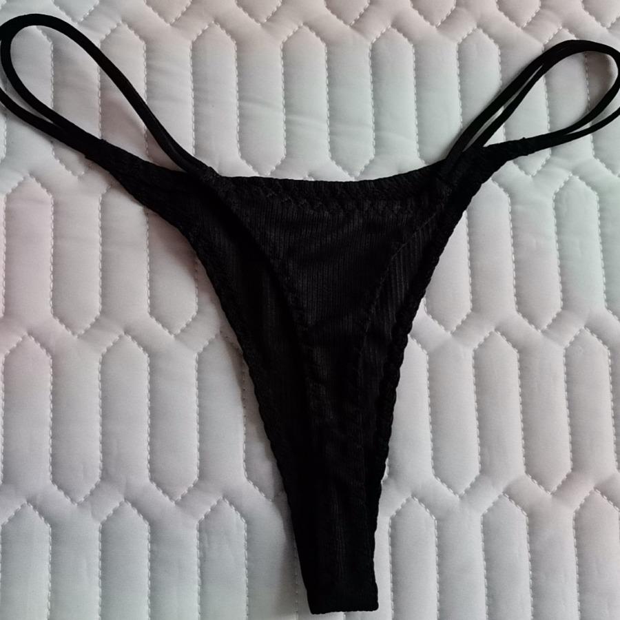 European & American Ribbed Cotton Women's Thong with Fine Straps - Comfortable, Breathable, & Sexy T-Back