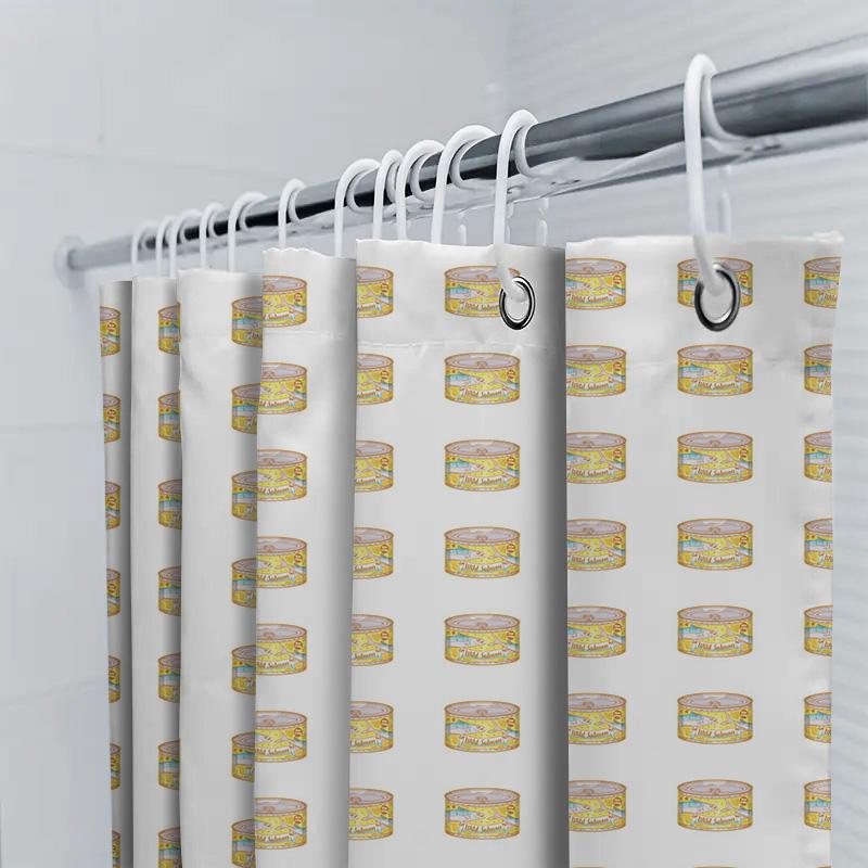 Bright White Shower Curtain With Cartoon Tuna Fish Design, Waterproof Bathroom Decor Perfect For Kids' Bathrooms Or Pet Shelters