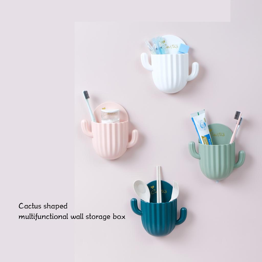 Wall Mounted Storage Box Hole Punching Cactus Shaped Toothpaste Toothbrush Comb Storage Rack for Bathroom