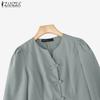 ZANZEA Women Casual V-Neck Solid Color 3/4 Sleeve Blouse