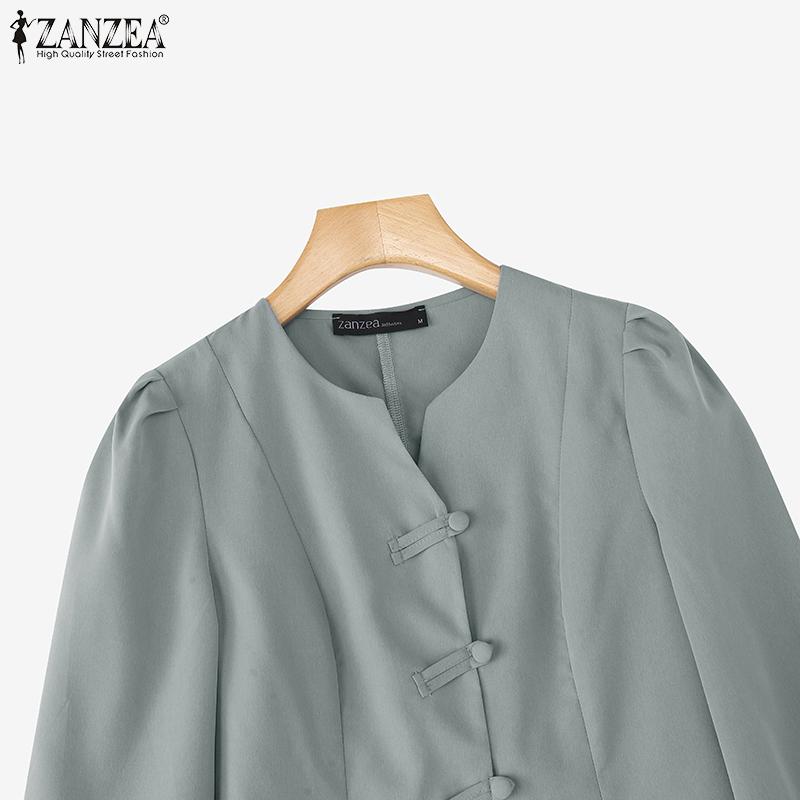 ZANZEA Women Casual V-Neck Solid Color 3/4 Sleeve Blouse
