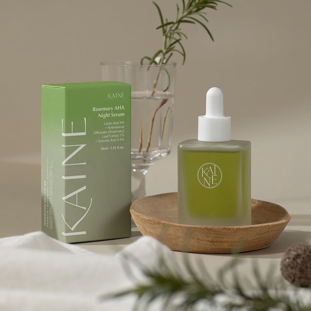 Kaine Rosemary AHA Night Serum Lactic Acid Rosemary Leaf Extract Serum for Face Gently Conditions Skin for a Brightened Hypoallergenic Formula for