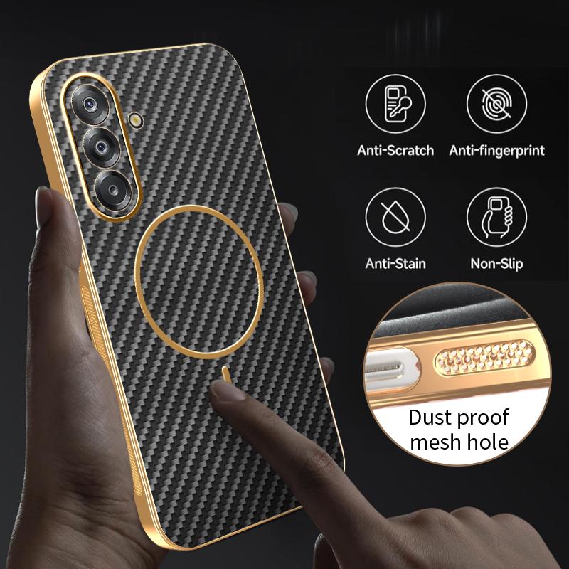 For Samsung Galaxy A26 5G Phone Case Carbon Fiber Textured Electroplated TPU Back Cover