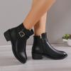 Buty damskie wysokiej jakości, buty damskie z zamkiem bocznym, wyprzedaż, klamra paska, nowoczesne buty damskie, nowe, okrągłe botki, botki do kostki