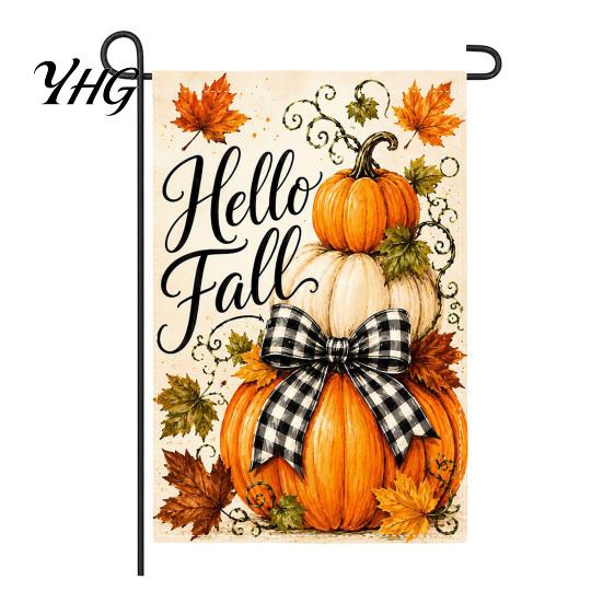 Decorative Accents for Indoor Outdoor Stacked Pumpkin Garden Flag, Burlap Look Fall Decor, Flax Ornaments Living Room Double Sided Holiday Yard