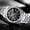 FORSINING 344D Modische Skelett-Herren-Mechanikuhr Automatikwerk Zeiger Nachtlicht Stahluhr Fortschrittliche Herrenuhr