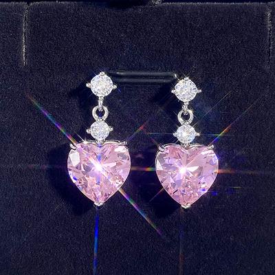 Huitan White/Pink/Yellow Heart Cubic Zircon Drop Earrings for Women Fashion Contracted Design Temperament Female Wedding Jewelry